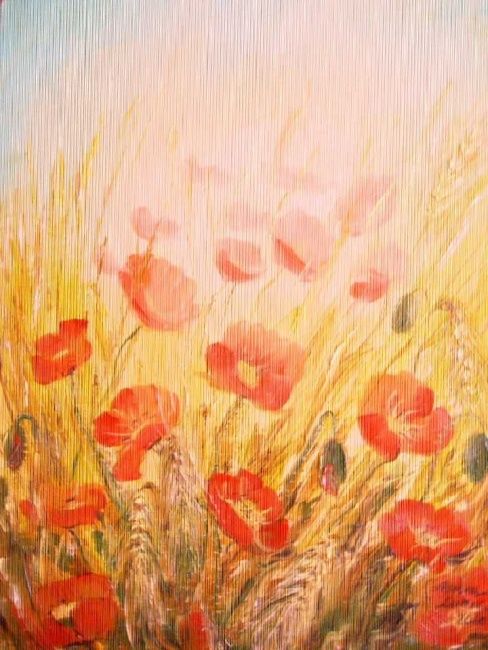 Malerei mit dem Titel "Mohn und Weizen" von Aurora Lunic, Original-Kunstwerk, Öl