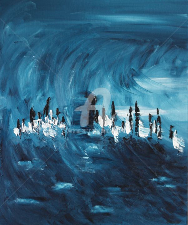 Peinture intitulée "La mer se déchaine…" par Aurore Franc, Œuvre d'art originale, Huile