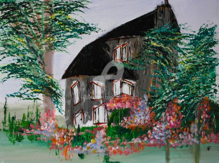 Peinture intitulée "Maison de campagne…" par Aurore Franc, Œuvre d'art originale, Acrylique
