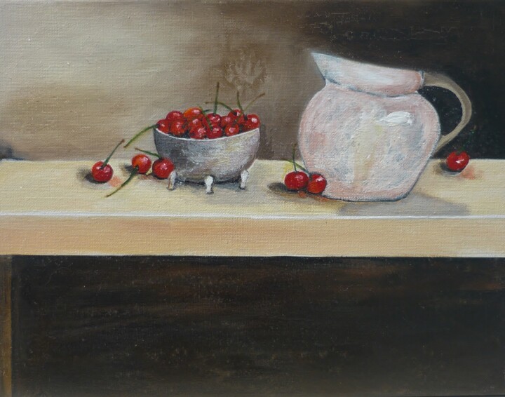 Painting titled "Nature morte aux gr…" by Aurore Griffon, Original Artwork, Acrylic Mounted on Wood Stretcher frame