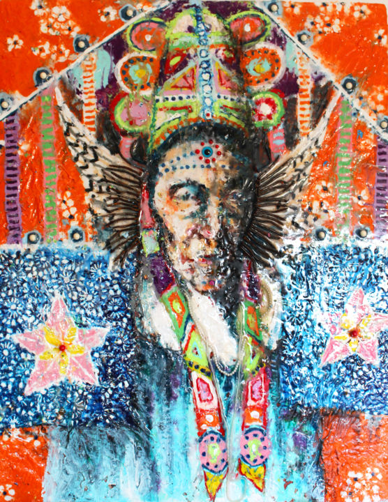 Painting titled "Indian" by Aurore Lanteri, Original Artwork, Wax Mounted on Wood Stretcher frame
