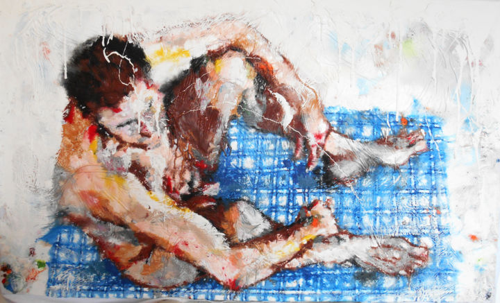 Peinture intitulée "Les carreaux bleus" par Aurore Lanteri, Œuvre d'art originale, Acrylique