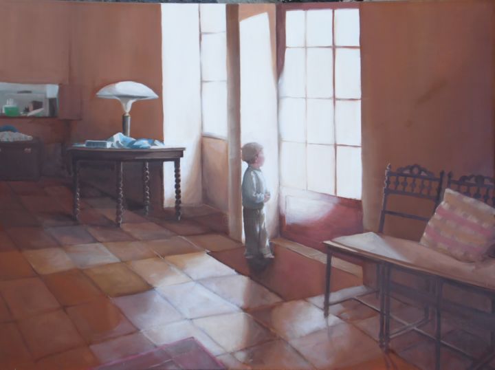 Картина под названием "l'enfant et la lumi…" - Aurore Leclere, Подлинное произведение искусства, Масло