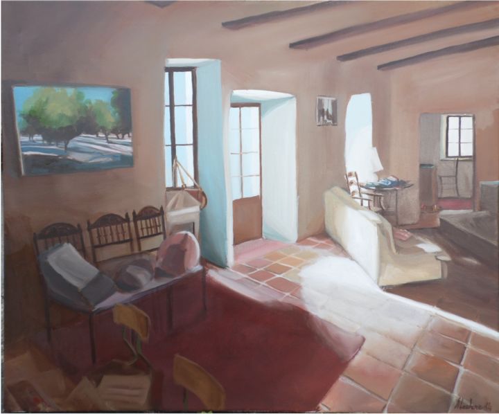 Painting titled "salon" by Aurore Leclere, Original Artwork, Oil