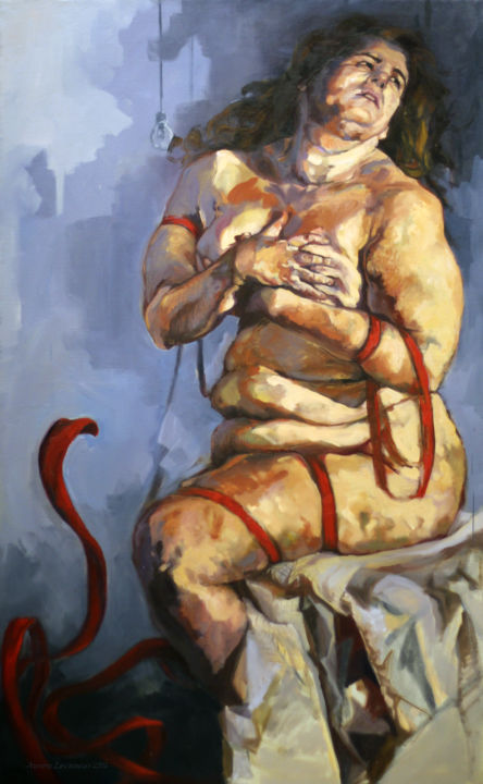 Картина под названием "Red Silk Ribbon Oda…" - Aurore Levasseur, Подлинное произведение искусства, Масло