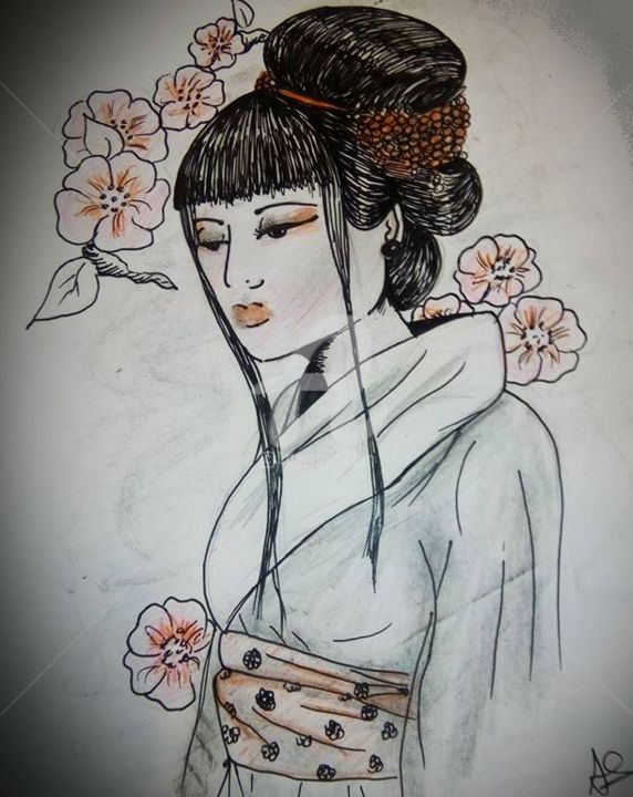 Рисунок под названием "geisha" - Aurore Sylvestre, Подлинное произведение искусства