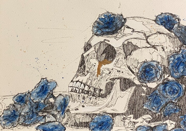 Pittura intitolato "Crâne" da Aurore Terrier, Opera d'arte originale, Inchiostro
