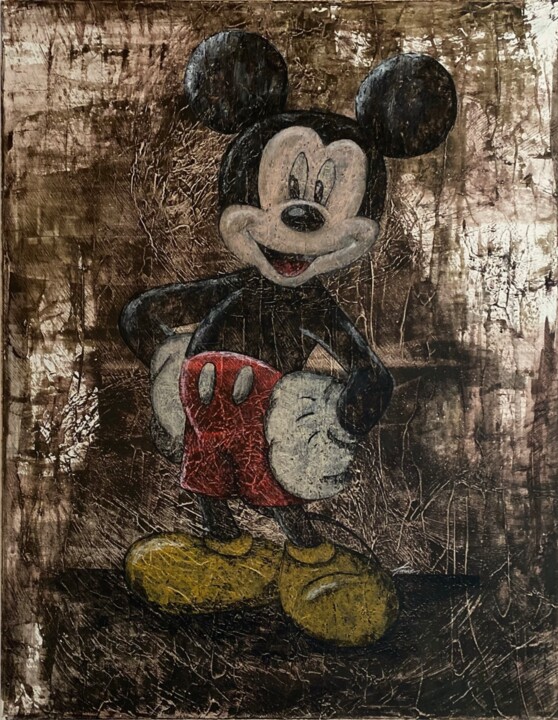 Painting titled "Mickey" by Aurore Terrier, Original Artwork, Acrylic Mounted on Wood Stretcher frame