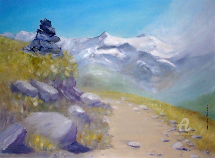 Painting titled "Le Sentier des Carr…" by Aurore Cassan, Original Artwork, Oil