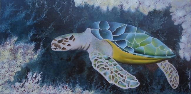 Painting titled "La Tortue de Mélissa" by Aurore Bonnet, Original Artwork, Oil