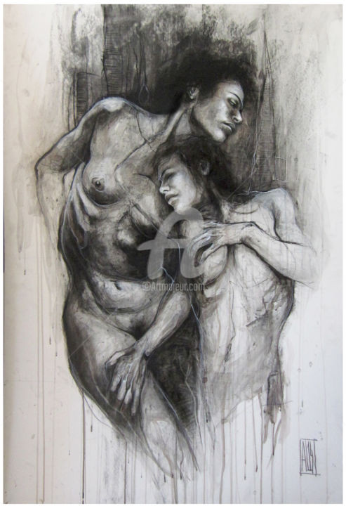 Картина под названием "duo de femmes" - Aurore Lephilipponnat, Подлинное произведение искусства, Акрил