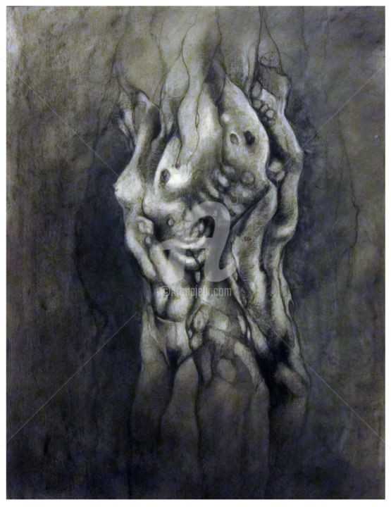 Рисунок под названием "Entrelacement homme…" - Aurore Lephilipponnat, Подлинное произведение искусства, Древесный уголь