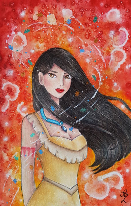 Painting titled "Pocahontas" by Aurore Loallyn, Original Artwork