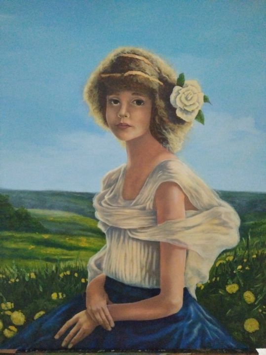 Painting titled "Девушка в поле" by Alex Hors, Original Art, Oil