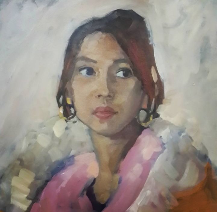 Pintura intitulada "Портрет девушки." por Dona, Obras de arte originais, Óleo