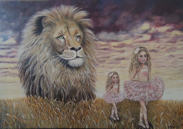 Painting titled "Growing up on her D…" by Ausra Manamangas, Original Artwork, Oil Mounted on Wood Stretcher frame