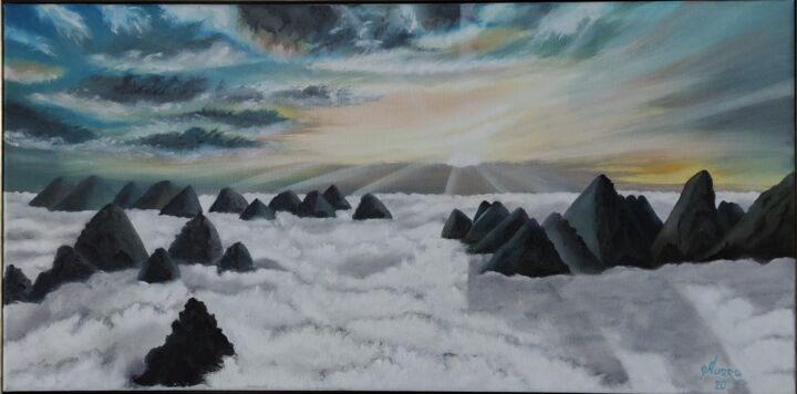 Painting titled "Near the Heaven" by Ausra Manamangas, Original Artwork, Oil Mounted on Wood Stretcher frame