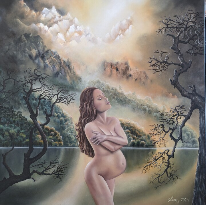 Painting titled "Fertile Earth" by Ausra Manamangas, Original Artwork, Oil Mounted on Wood Stretcher frame