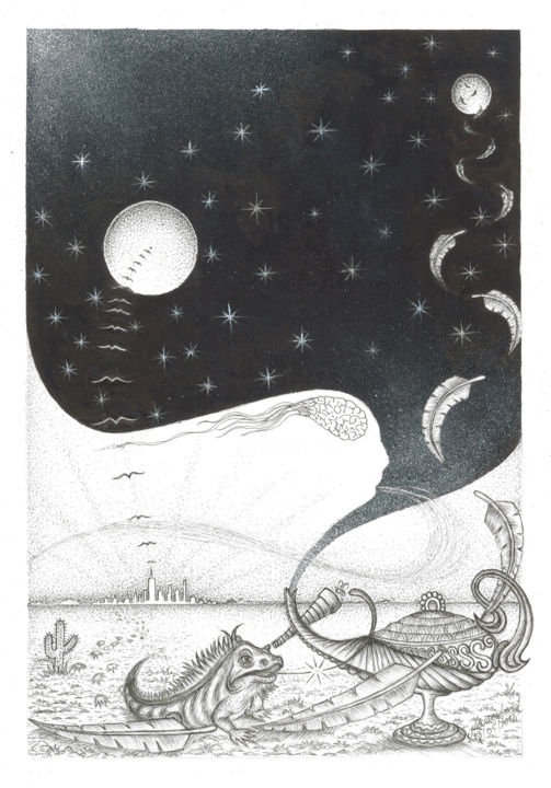 Desenho intitulada "A criacao do univer…" por Dimarco.Art, Obras de arte originais, Tinta Montado em Alumínio