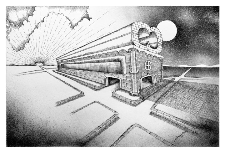 Tekening getiteld "Estação perdida" door Dimarco.Art, Origineel Kunstwerk, Inkt