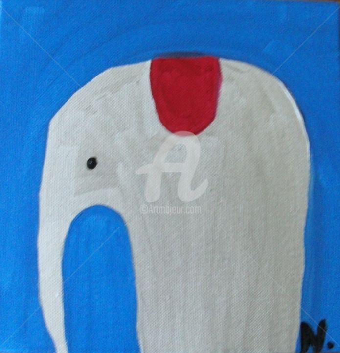 Painting titled ""ELEPHANT"" by Little Blue Soul, Original Artwork