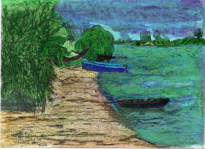 Dessin intitulée "A la Vera del rio" par Diego Becerra, Œuvre d'art originale, Stylo à bille