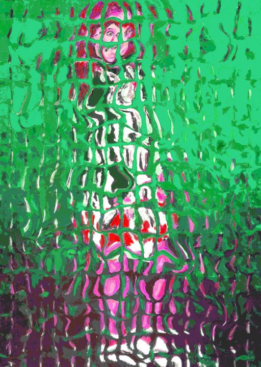 Ragazza con capelli rossi su sfondo verde - © 2019 paolo avanzi Online Artworks