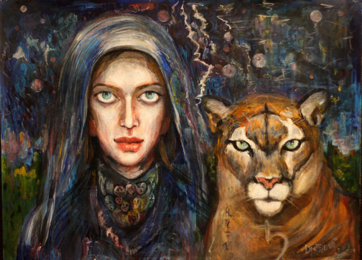 Painting titled "Время Силы" by Varvara Dmitrieva, Original Artwork, Tempera