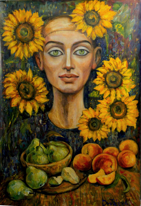 Painting titled "RA i Nefertiti" by Varvara Dmitrieva, Original Artwork, Tempera