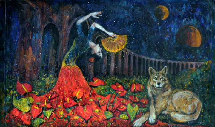 Peinture intitulée "Flamenko" par Varvara Dmitrieva, Œuvre d'art originale, Tempera