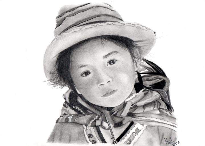 Dibujo titulada "Cholita 1" por Marlii, Obra de arte original, Lápiz