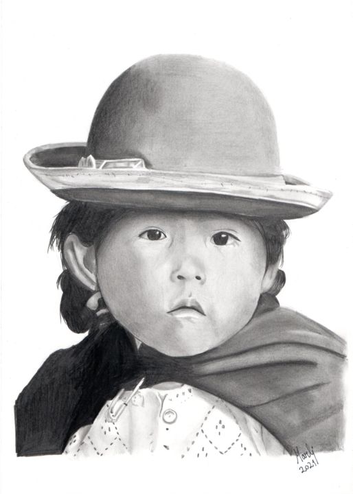 Drawing titled "Cholita 2" by Marlii, Original Artwork, Pencil