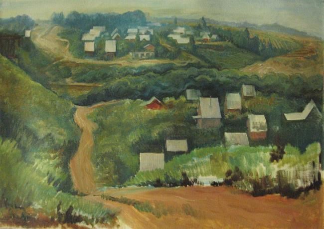 Картина под названием "Дачный поселок" - Александр Беляков, Подлинное произведение искусства