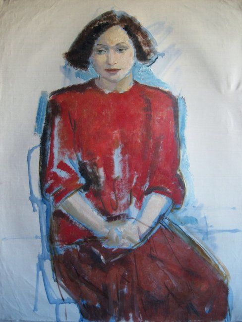 Картина под названием "Девушка в красном" - Александр Беляков, Подлинное произведение искусства