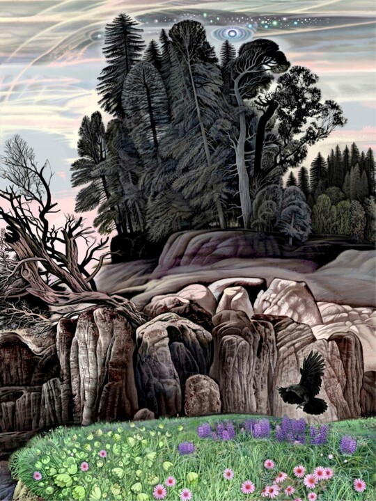 Digitale Kunst mit dem Titel "Auf der Wiese" von Konstantin Avdeev, Original-Kunstwerk, Digitaldruck