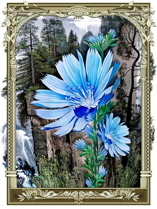 Digital Arts titled "Blaue Blümchen" by Konstantin Avdeev, Original Artwork, Digital Print