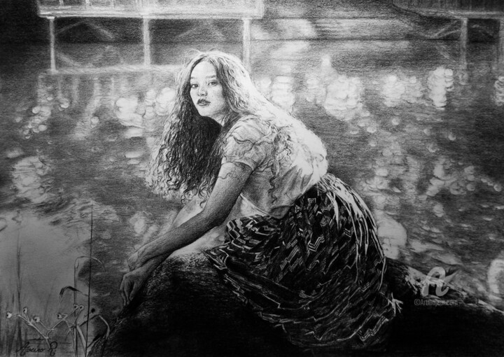 Drawing titled "Hana" by Aveiro R., Original Artwork, Graphite