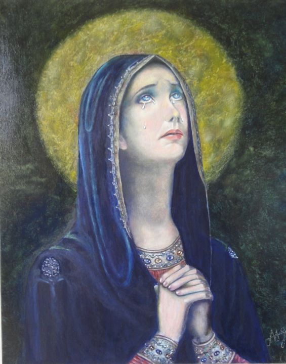 Painting titled "Virgem Maria" by Avelino Araujo Junior, Original Artwork, Oil Mounted on Wood Panel