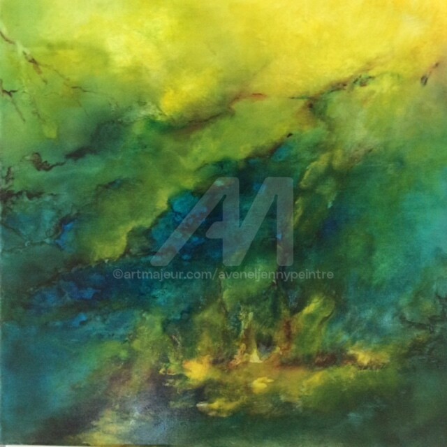 Peinture intitulée "IDEE VERTE" par Jenny Avenel, Œuvre d'art originale, Huile