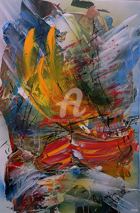 Schilderij getiteld "pour une belle pêche" door Aventuriero, Origineel Kunstwerk, Acryl