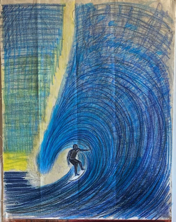 Malerei mit dem Titel "Blue barrel" von Avi Benshoshan, Original-Kunstwerk, Pastell