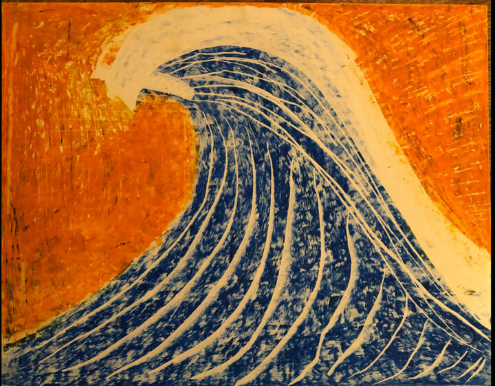 Painting titled "Wave" by Avi Benshoshan, Original Artwork, Pastel