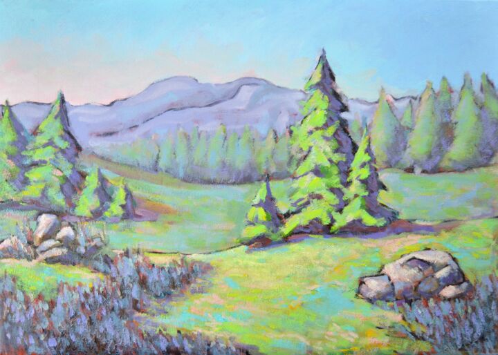 Painting titled "Landscape painting…" by Alex Victor Ihnatenko, Original Artwork, Oil Mounted on Wood Stretcher frame