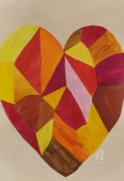 Peinture intitulée "Precious heart" par Katerina Mi, Œuvre d'art originale, Gouache