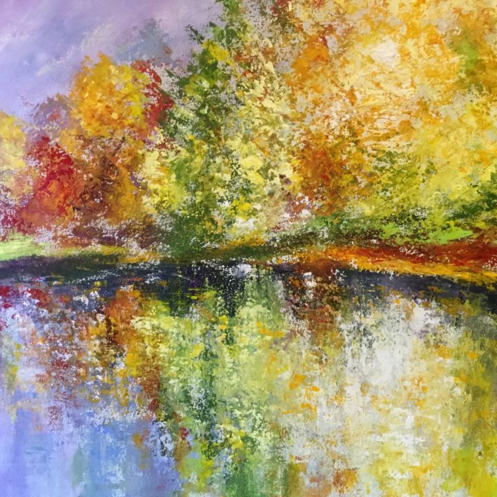 Pintura intitulada "Fin d’été sur le lac" por Anne Vignau, Obras de arte originais