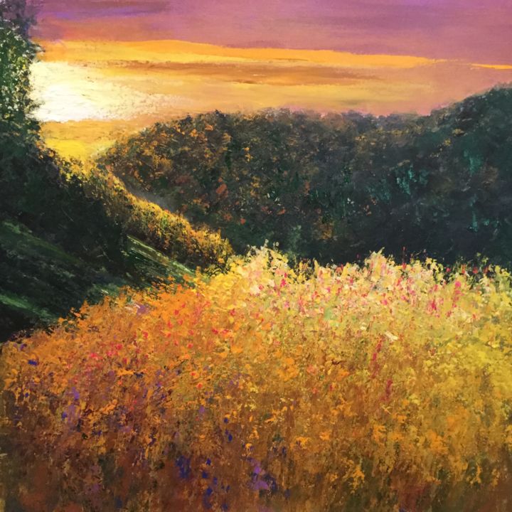 Peinture intitulée "Prairie d’un soir" par Anne Vignau, Œuvre d'art originale
