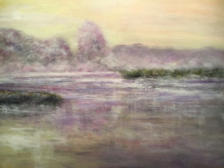 Peinture intitulée "Un lac en hiver" par Anne Vignau, Œuvre d'art originale, Acrylique