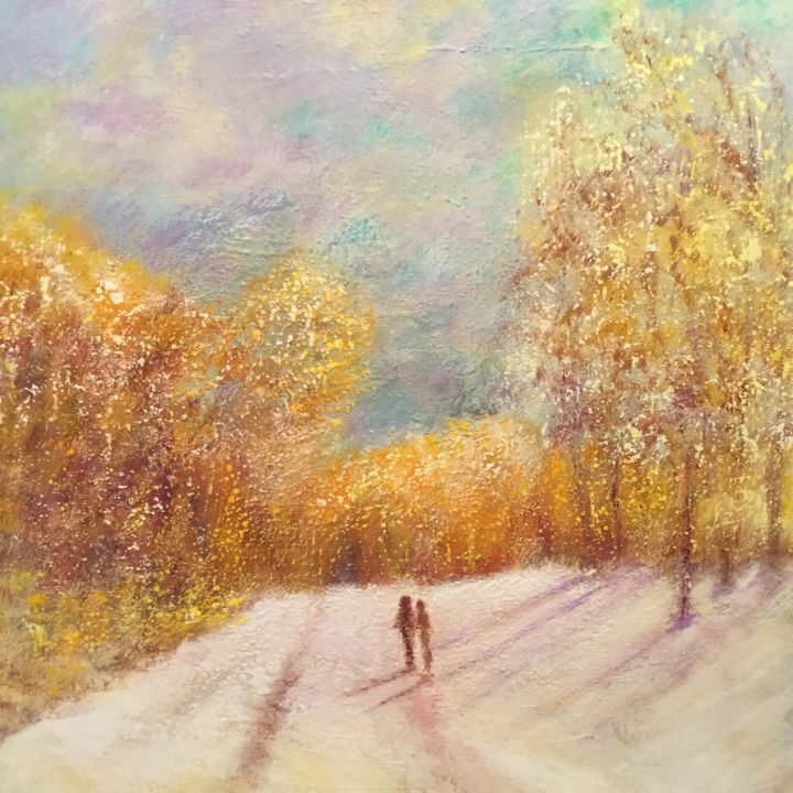 Peinture intitulée "Neige sur l’automne" par Anne Vignau, Œuvre d'art originale, Acrylique