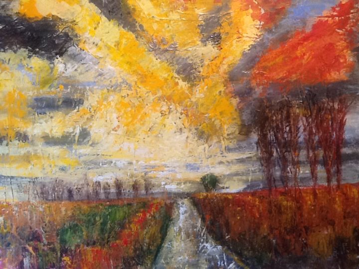 Pittura intitolato "Petite route de cam…" da Anne Vignau, Opera d'arte originale, Acrilico