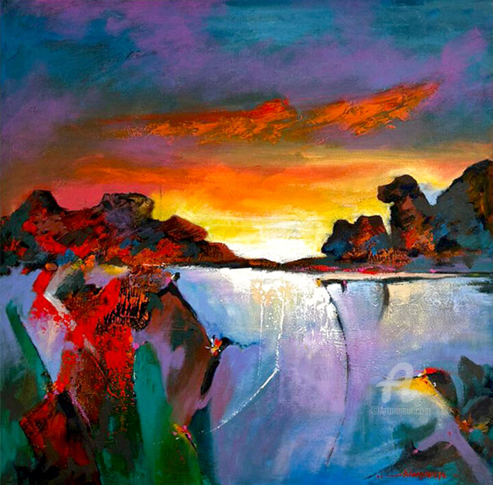 Pittura intitolato "Sunset in my dream" da Avinash Pise, Opera d'arte originale, Acrilico